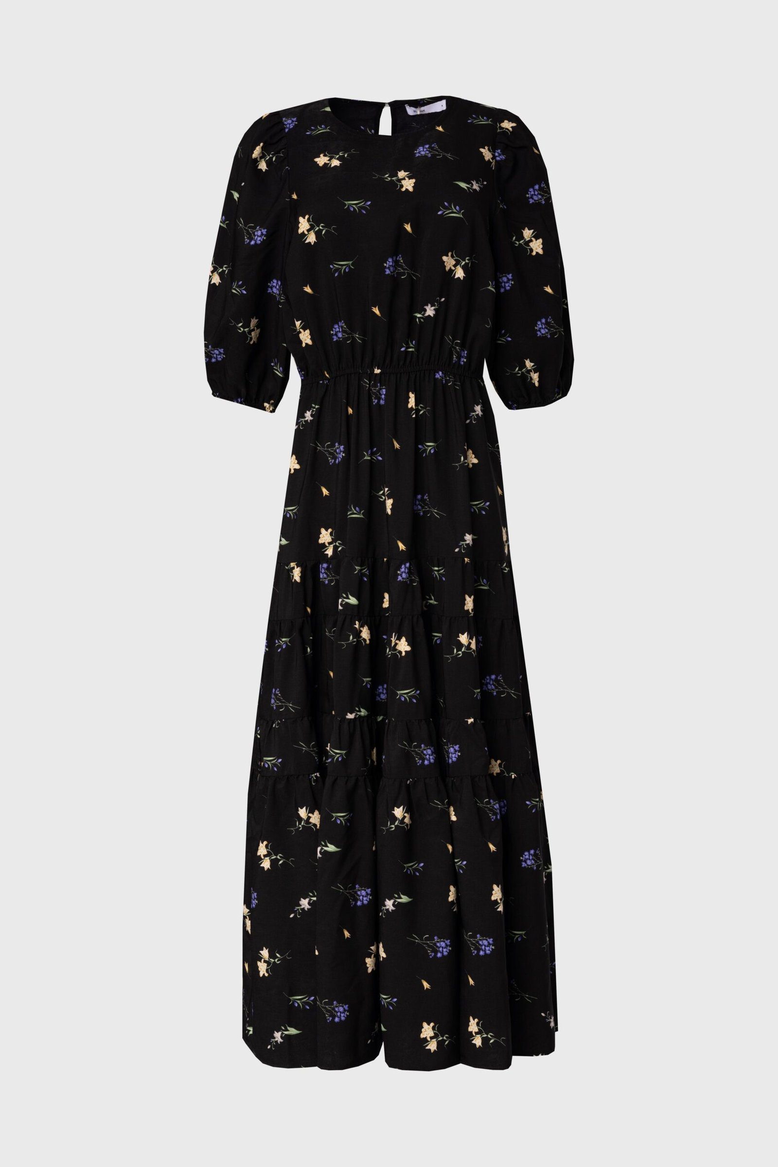 Black Floral Print Tiered Dress - Image 5