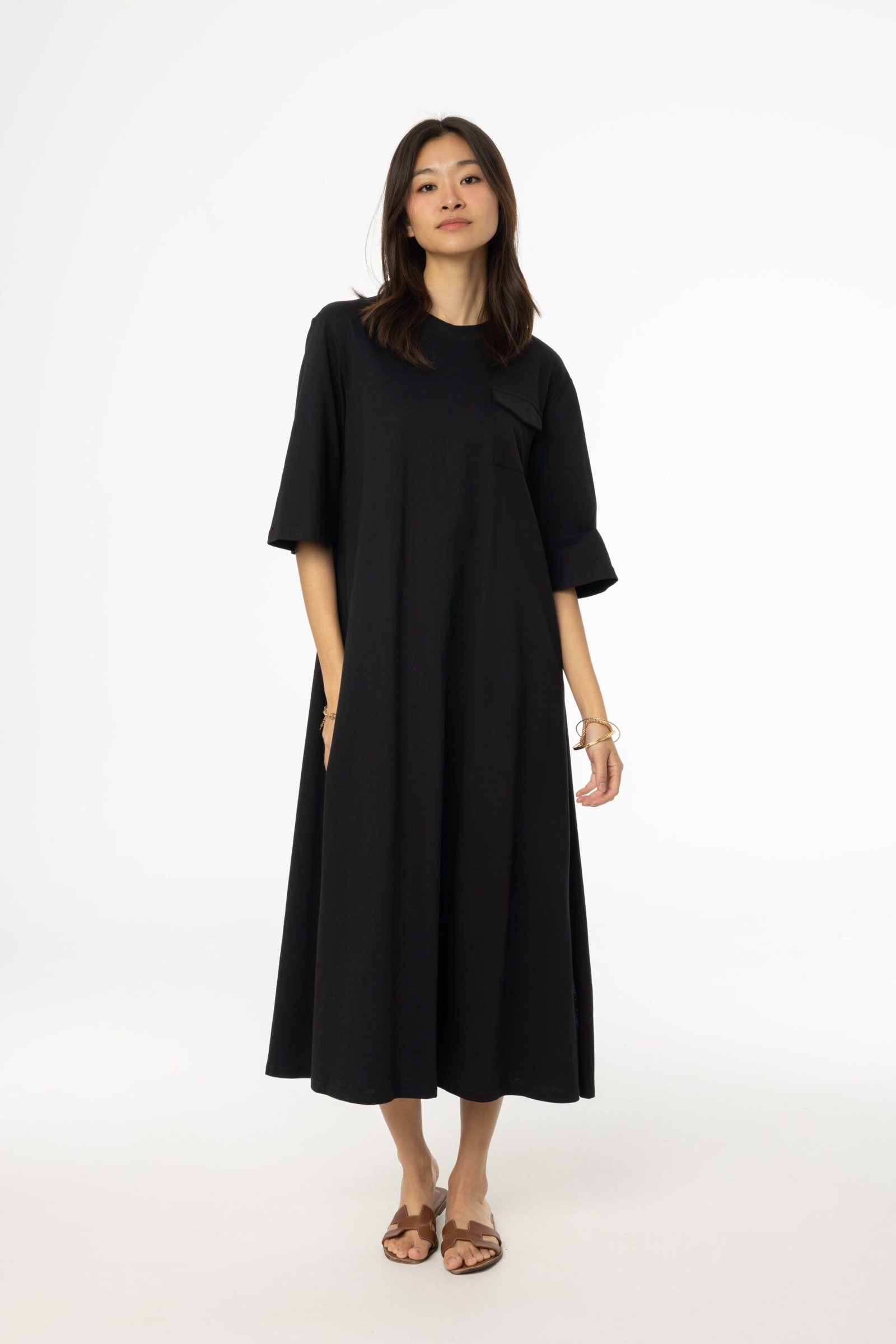Black Pocket Tee Shirt Maxi Dress