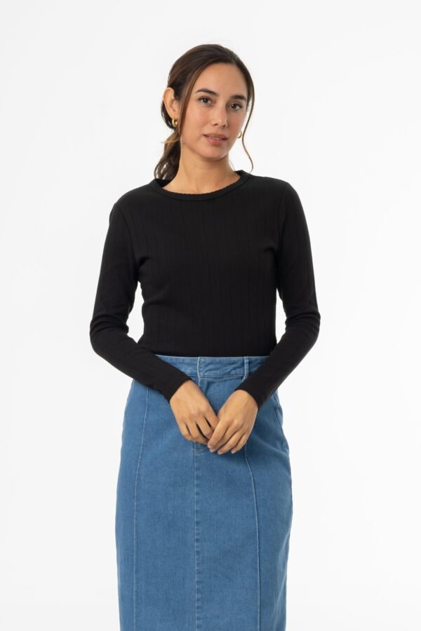 Black Pointelle Scalloped T-Shirt