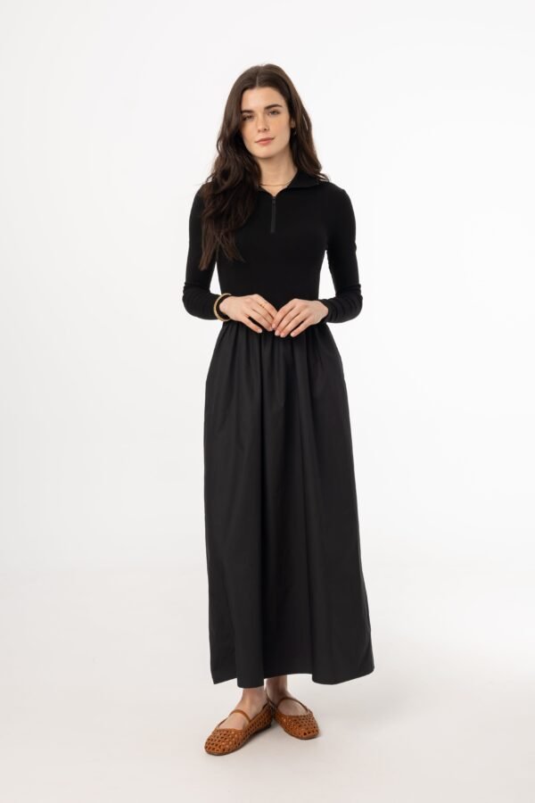 Black Quarter Zip Maxi Dress