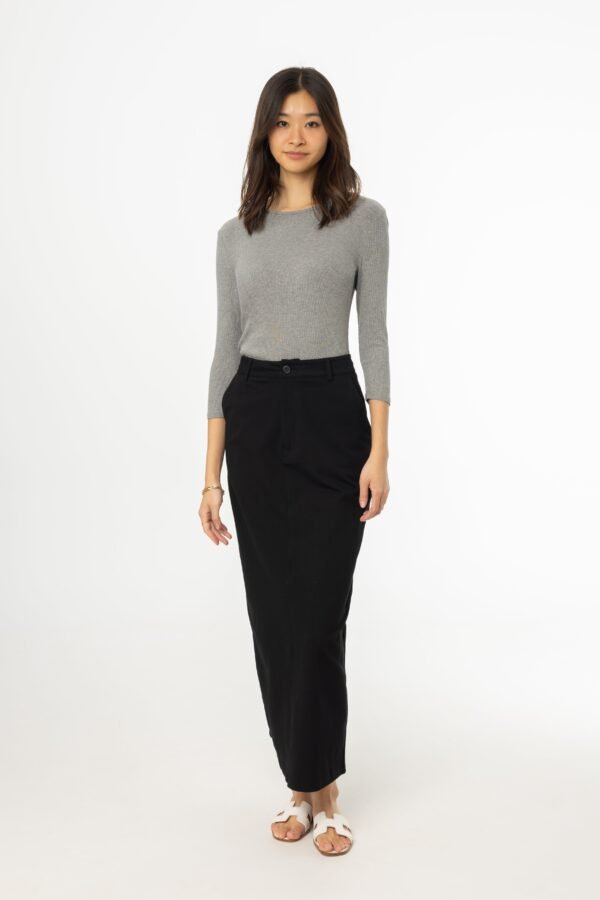 Black Stretch Cotton Maxi Skirt