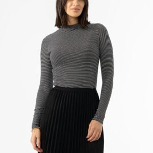Black Striped Mock Neck Top