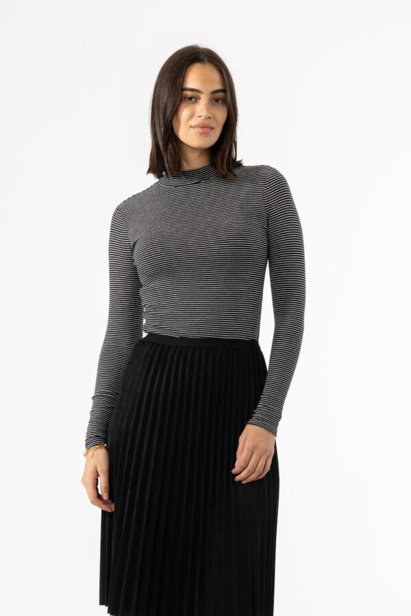 Black Striped Mock Neck Top