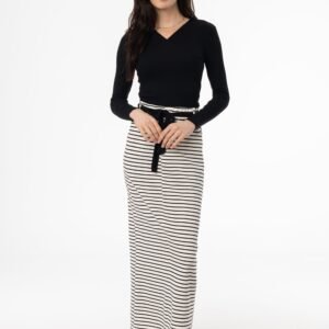 Black Striped Stretch Maxi Skirt