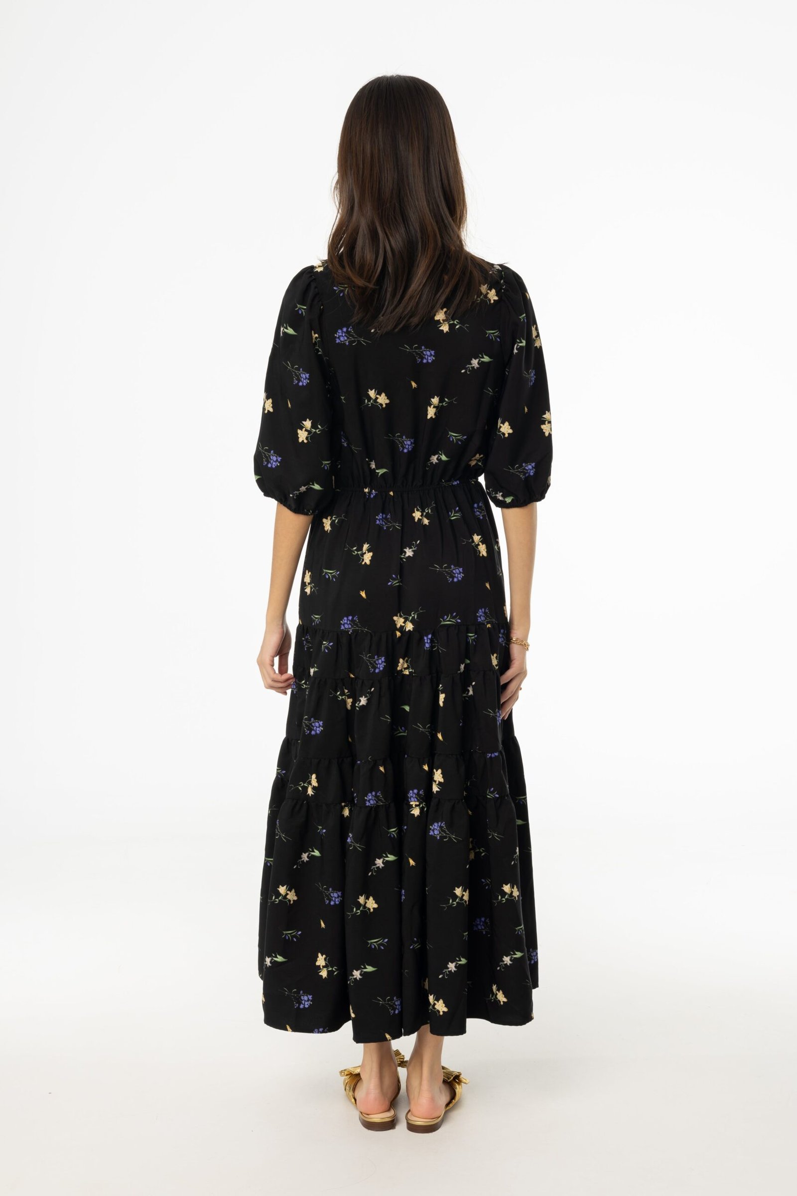 Black Floral Print Tiered Dress - Image 3
